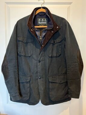 Barbour Ogston XL Navy Waxed Jacket Wool Lined Field Waterproof Country Coat